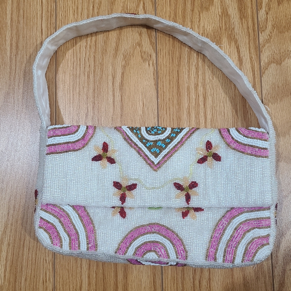 SOLD Elegant Beaded Handbag - Pink and Cream